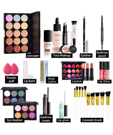 Professional Make-Up Set | Mknzome 35-Piece Starter Kit with Travel Bag | Portable Cosmetics Eyeshadow & Lip Gloss | Perfect Christmas Gift - Buy Online on GoSupps.com