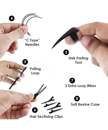 Hair Extension Tools Kit: 2 Hole Micro Beads, Microlink Crimping Plier, Sectioning Clips, Parting Tool, Scissor, Needles Pulling Loop - Black - Buy Online on GoSupps.com