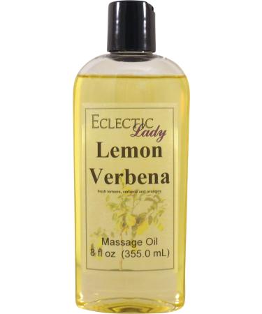 Lemon Verbena Massage Oil 8 oz With Sweet Almond Oil and Jojoba Oil Preservative Free Perfect for Aromatherapy and Relaxation 8 Ounce