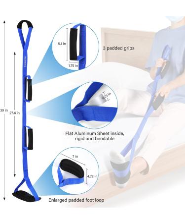 39 Inch Leg Lifter Strap with Padded Handgrips - Hip & Knee Replacement Recovery Kit - Mobility Aid Tool for Bed, Car, Wheelchair - Blue - Buy Online on GoSupps.com