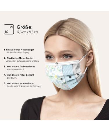 100pc Disposable Face Masks Made in Germany | Type IIR & CE Certified | Breathable Triple Layer | 99.78% Filtration | Elastic Earloops | Light Leaves Design - Buy Online on GoSupps.com