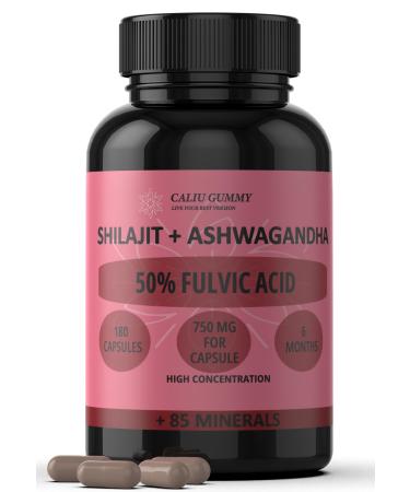 Pure Shilajit | 180 Capsules | 50% Fulvic Acid | 6 months | 144000mg |+Natural Ashwagandha |+85 Minerals | Dietary Supplement in Pills for Men with Pure Resin | Himalayan Shilajit