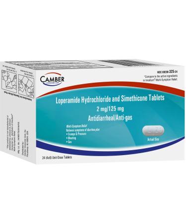 Camber Consumer Care Loperamide Hydrochloride and Simethicone Multi-Symptom Tablets, Anti-Diarrheal and Anti-Gas, 24 Count