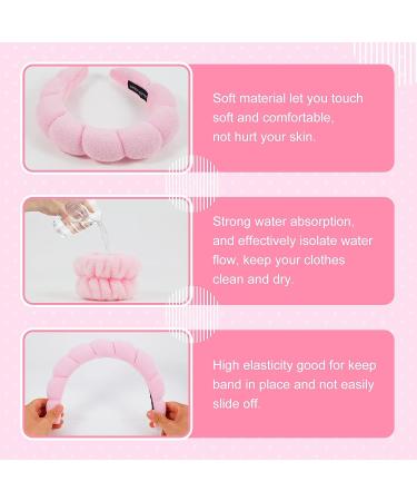 Hope&Luck Spa Headband Set for Women - 4Pcs Terry Cloth Pink Sponge Headband & Wristband for Face Washing - Buy Online on GoSupps.com