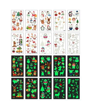 Glow in The Dark Christmas Temporary Tattoos for Kids - Santa, Reindeer, Snowman & More | 10 Sheets 120PCS Holiday Party Supplies - Buy Online on GoSupps.com
