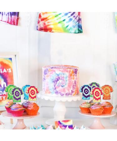 Kids' Hippie Tie Dye Themed Happy Birthday Cupcake Toppers Set of 18 - Rainbow Tie Dye Party Baby Shower Party and Birthday Party Groovy Carnival Decorations for Boys and Girls - SugarGera (1) - Buy Online on GoSupps.com