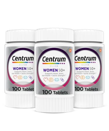 Centrum Silver Women's Multivitamin for Women 50 Plus Multivitamin/Multimineral Supplement with Vitamin D3 B Vitamins Calcium and Antioxidants Gluten Free Non-GMO Ingredients - 300 Count 100 Count (Pack of 3)