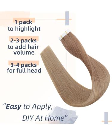 RUNATURE Blonde Ombre Brown 20 Inch Tape in Hair Extensions - 50g Human Hair 1-Tape #10/14 - Buy Online on GoSupps.com