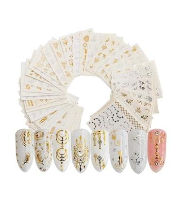 Gold Silver Nail Water Sticker Feather Flower Spider Design Decal for Nails Decoration Nail Art Manicure Slider Chy Claral Color Y30 30pcs