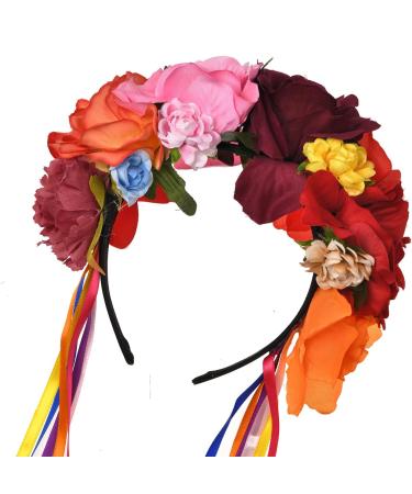 DreamLily Dia de Los Muertos Day of The Dead Headpiece Frida Kahlo Mexican Flower Crown Ribbon Headband Party Costume NC22 (Mexican Crown Ribbon) - Buy Online on GoSupps.com