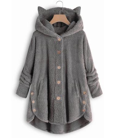 Shop Hanxiulin Oversized Warm Plush Fleece Jacket for Women - Long Sleeve Hooded Premium Coat in Dark Gray - XL & XXL Available - Buy Online on GoSupps.com