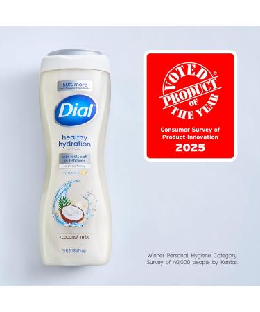 Dial Body Wash Healthy Hydration Coconut Milk + Vitamin E 16 fl oz (Pack of 4) Gentle Leaves Skin Feeling Soft In 1 Shower Dermatologist-Tested No Parabens & Silicones - Buy Online on GoSupps.com