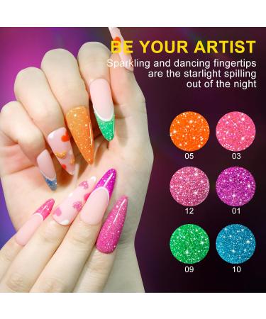 NXJ INFILILA Neon Gel Nail Polish 6 Colors 10ml Glitter Gel Nail Polish Set Holographic Sparkle Pink Blue Green Gel Nail Polish Set Popular Nail Art DIY Salon Home Manicure Gifts - Buy Online on GoSupps.com