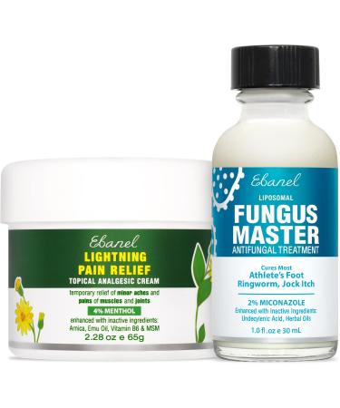 Ebanel Bundle of Pain Relief Cream Arnica Menthol 2 Oz and Fungus Treatment 1 Oz