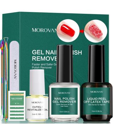 Morovan Nail Remover Gel Polish Remover Kit - Nail Polish Remover Set with Everything Latex Tape Peel Off Liquid with Cuticle Pusher Peeler Cuticle Oil Nail File Cleaner Fast Remove Soak-off UV Gel