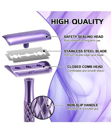 Double Edge Safety Razor for Women - Purple Eco-Friendly Includes 10 Blades & Silicone Cover - Durable Metal for a Smooth Shave - Buy Online on GoSupps.com