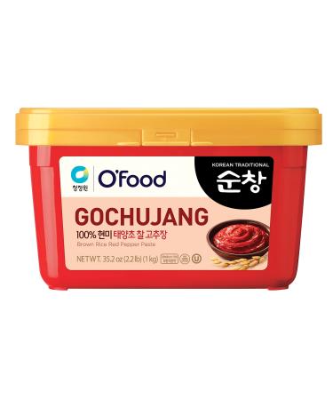 Chung Jung One Hot Pepper Paste Gold (Gochujang), Korean Traditional Sunchang Brown Rice Red Pepper Paste, No Corn Syrup 2.2lb, Medium Hot (1kg) Gochujang 2.2 Pound (Pack of 1)