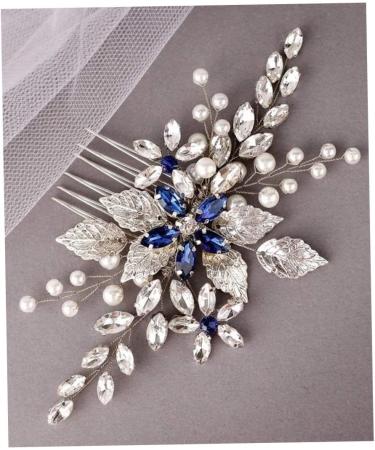 Bridal Sapphire Crystal Hair Comb Pearl Blue Crystal Leaf Marquise Hair Piece Prom Party Festival Wedding Hair Accessories for Women and Girls (Silver) Hair Comb Slides - Buy Online on GoSupps.com
