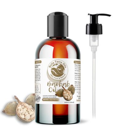 Bella Terra Oils - Baobab Oil 8 oz - Derived from the Majestic Baobab Tree Enriched with Vitamin A & F For a Smooth Plush Skin Experience 8 Fl Oz (Pack of 1)