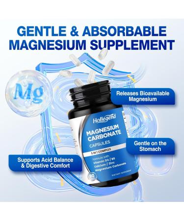 Magnesium Carbonate Capsules 500mg Magnesium Carbonate Supplement with Calcium Vitamin B6 D3 Zinc for Digestive Muscle & Nerve Health Gentle & High Absorption Vegan Non-GMO 90 - Buy Online on GoSupps.com