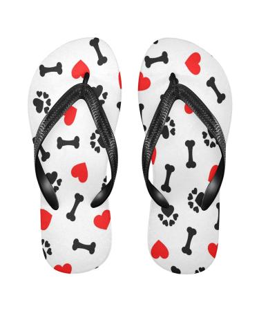 Mnsruu Dog Paw Print Red Heart Flip Flops for Home Hotel Spa Bedroom Travel M for Men Women