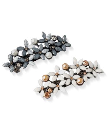 Chicamy 2 pieces of hair clips Elegant Strass Mode Flower Vintage Hairyard Jewelry Hairdressing For Women Girls Champagne Pink & White / Silver Gray