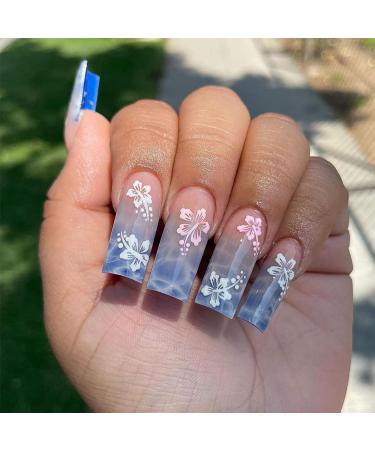 Flower Nail Stickers 10 Sheets 3D Embossed Hibiscus Flower Nail Art Stickers Self Adhesive Nail Decals Floral Nail Art Design Decoration for Women Girls (Gold Silver Pink White) - Buy Online on GoSupps.com