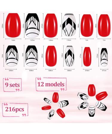 Maitys 216 Pieces Short Coffin Press on Nails Glitter Glossy Full Cover - Elegant Pattern False Nails for Nail Salon & DIY Decoration - Buy Online on GoSupps.com