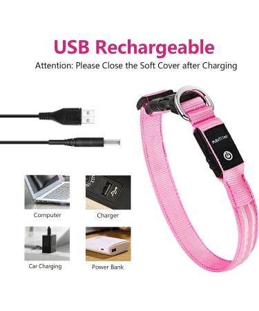 Luminous Waterproof Dog Collar - Adjustable Flashing LED Light for All Sizes - Pink (28-40cm) - Enhanced Night Visibility - Buy Online on GoSupps.com