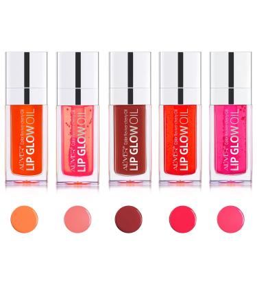AIOBEECY Lip Glow oil  Crystal Non-Sticky Plump Lip Oil  Plumping Lip Gloss for Natural Cherry Oil  Color-Awakening Nourishing Plumping Lip Oil with Hydrating (5pcs) Type1
