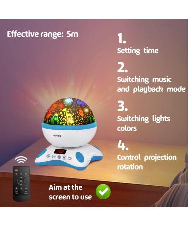 Moredig Baby Projector Night Light with Timer Remote, 12 Music, 8 Lighting Modes - Blue Night Light for Kids Bedroom | Perfect Gifts for Baby Boy - Buy Online on GoSupps.com