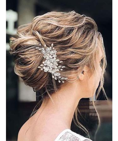 Bridal Crystal Hair Comb with Pearls | Wedding Hair Accessories for Women and Girls - Silver - Buy Online on GoSupps.com