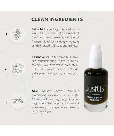 JustUs Skincare, Restore + Repair Face Oil, powerful serum to calm redness and smooth texture from scarring, visibly restore balance, infused w/Bakuchiol, Acai, Tamanu + Andiroba - 30ml / 1oz - Buy Online on GoSupps.com