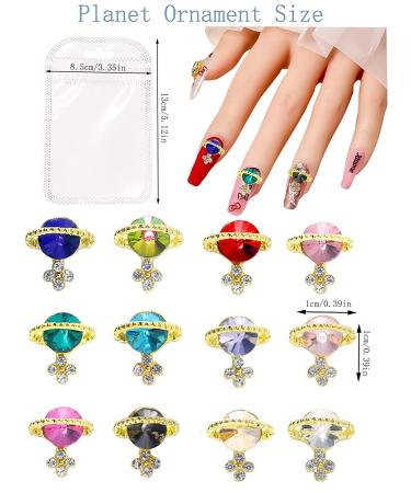 3D Gold Planet Nail Charms - 60 Pcs Shiny Saturn Shape Rhinestones for Girls Nail Art - Alloy Diamond Crystal Luxury Nail Ornament - DIY Crafts Decoration Supplies (12 Colors) - Buy Online on GoSupps.com