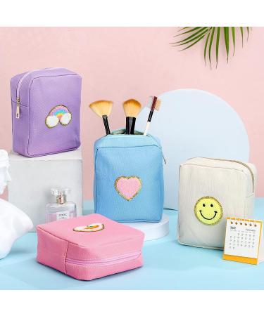 4-Piece Preppy Patch Makeup Bags - Nylon Toiletry Cosmetic Travel Pouch Set for Women & Girls in Pink, Blue, Purple & Beige - Buy Online on GoSupps.com