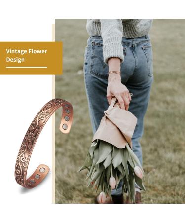 3500 Gauss Magnetic Arthritis Copper Bracelet - 99.99% Pure Copper with 8 Magnets | Plum Blossom Pattern for Women | Enhance Blood Circulation & Support Weight Loss - Buy Online on GoSupps.com