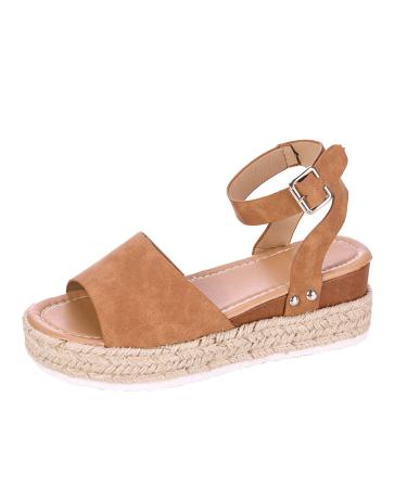 XTZYGLFD Fashion Women Sandals Wedges Shoes Platforms Casual Toe Sandals Ladies Summer Sandals Brown 6.5 UK