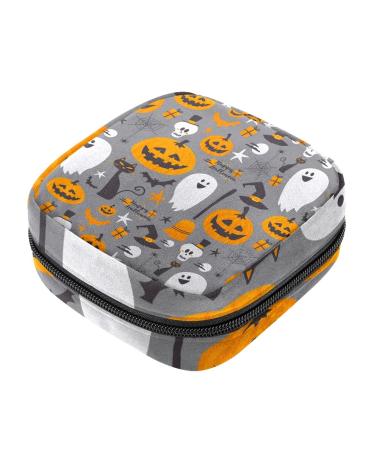 Guantierendiy Sanitary Napkin Storage Bag Portable Period Bag for Women Teen Girls Halloween Specter Pumpkin Menstrual Cup Pouch Nursing Pad Holder (Multicolor) Color 4