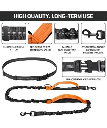 Unipampa Jogging Dog Leash - Hands-Free Reflective Double Handle - Perfect for Small & Medium Dogs - 120-170 cm - Orange - Buy Online on GoSupps.com