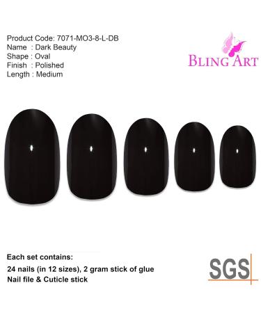 Buy Dark Beauty Bling Art Gel False Nails - 24 Glitter Medium Tips with Glue | Shop Quality Artificial Nails for International Shipping - Buy Online on GoSupps.com