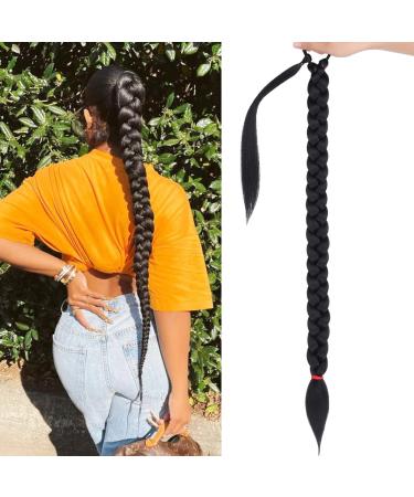 Leeven Ponytail Hair Extensions 34 Inch DIY Braid Ponytail Hair Pieces with Natural Wrap Around Synthetic Ponytail Extension with Hair Tie 1B 34 Inch (Pack of 1) 1B# /Black