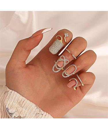 Harry and Henry Rhinestone Stackable Rings Set - Adjustable Gold Finger Jewelry for Women - Buy Online on GoSupps.com