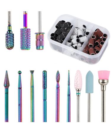Nail Drill Bits Set 11pcs 3/32in Ceramic Tungsten Carbide Nail Drill Bit Diamond Cuticle Electric Nail File Bits For Acrylic Nails With 75Pcs Nail Sanding Bands(80 120 180) For Manicures and Pedicures