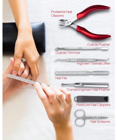 Softale Toenail Clippers for Thick Nails - Professional Stainless Steel Podiatrist Pedicure Kit for Ingrown Toenails - 7 Piece Set in Red+Silver - Buy Online on GoSupps.com