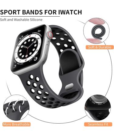 Lerobo Sport Band for Apple Watch SE Series 8-1, Anthracite Black, Soft Silicone Replacement Band M/L - Buy Online on GoSupps.com