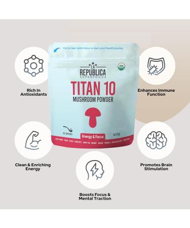 LRLA SUPERFOODS La Republica Titan 10 Organic Mushroom Powder for Focus Immunity Energy Gut Health and Skin (85 Servings 3 oz) - Buy Online on GoSupps.com