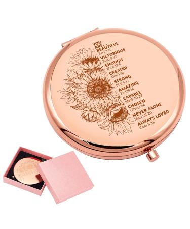 ORIGACH Birthday Graduate Sister Gift for Sister from Sister Brother Friend Rose Gold Compact Pocket Mirror with Gift Box Personalized Gifts for Her-Sun Flower Sister Daughter Niece Sunflower