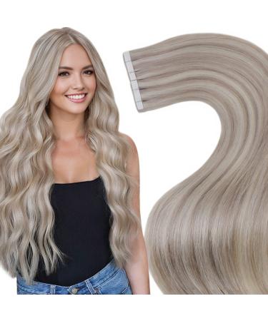 LAAVOO Extensions Tape Real Hair Blond Highlight Real Hair Extensions Tape In Ashblond Highlight Platin Blond Tape In Hair Cancer Real Hair 50g 20pcs 35cm #18/613 35cm-20PCs 2.7 #P18/613S