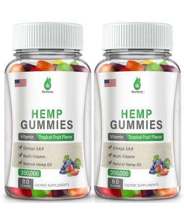 2 Pack Organic Hemp Gummies 350,000 Extra Strengthen High Potency with Pure Hemp Oil Extract Vegan Edible Bear Candy Made in US