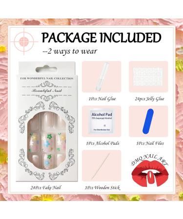 Square French False Nails 24Pcs with Flower Pattern - Short Acrylic Stick on Nails for Women - Black Gradient Fake Nails - Buy Online on GoSupps.com